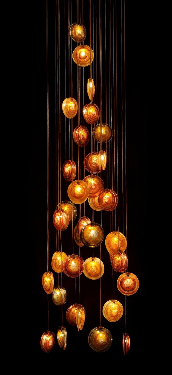Abstract-modern-staircase-chandelier-REEF | Colored-art-glass-led-chandelier, elegant-two-story-chandelier-art milk-glass-pendant-lighting