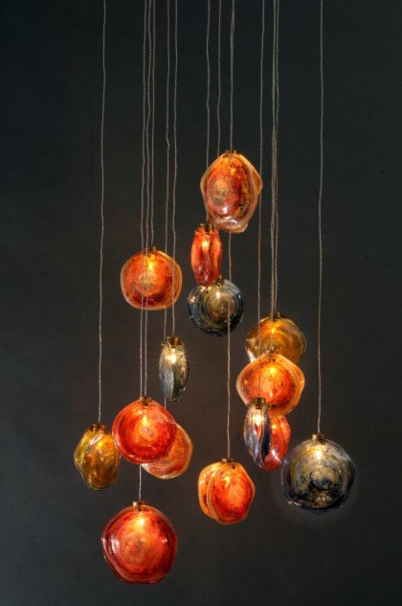 Hand-blown Reef pendants in mixed colors