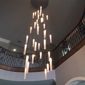 Amazing-Modern-Two-story-staircase-chandelier-led-grey-white-foyer-chandelier-light-RAINFALL -Glass-pendant-lighting, milk-glass-chandelier