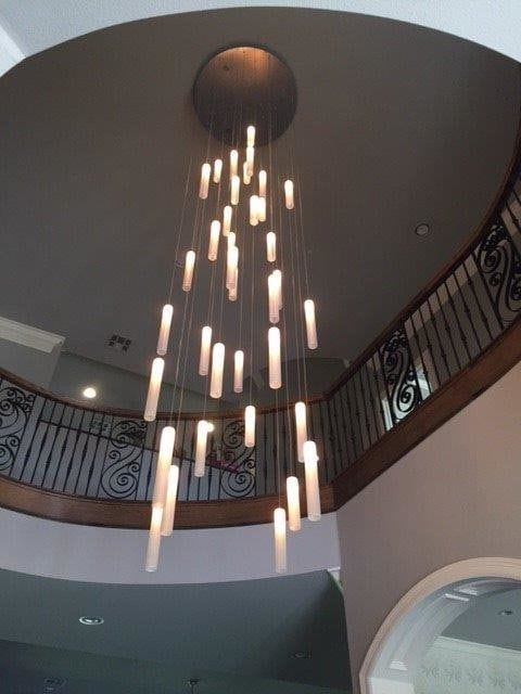 Amazing Modern Two Story Staircase Chandelier Led Grey White F Amazing Modern Two Story Staircase, Modern Chandeliers For Tall Ceilings