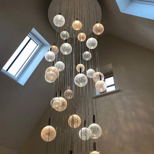 Two-story-foyer blown-glass-lighting-NAPA Amazing-long-art-pendant-lighting-modern-dining-lights-staircase-chandelier-grey-lighting-led. image 9