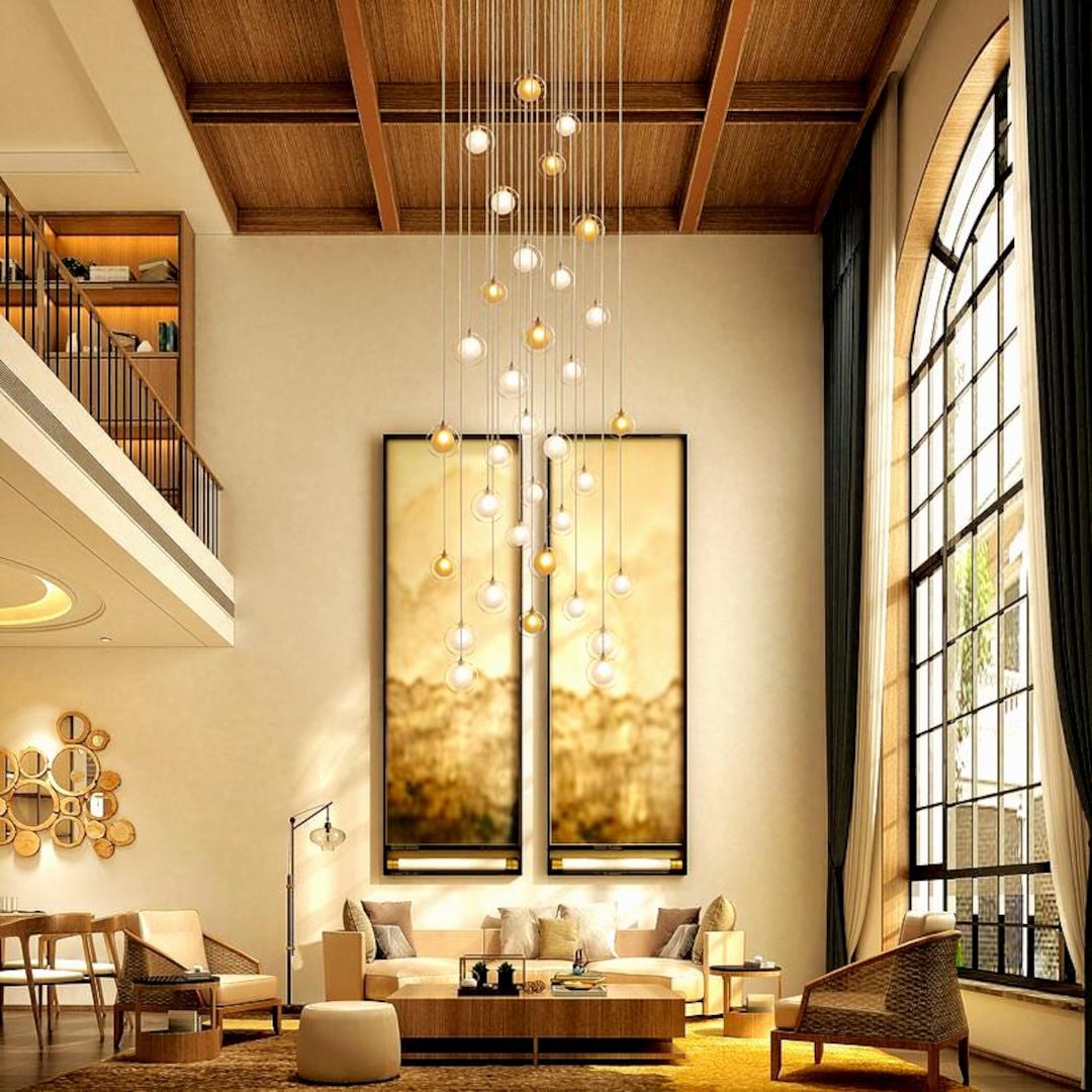 Long Chandeliers for Double High Ceilings,Modern Crystal Balls P 並行輸入品 : LED Chandeliers, Modern Double Spiral Staircase Lustre