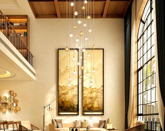 Modern-staircase-chandelier lighting-Two story foyer chandelier-Clear blown glass pendant lighting contemporary tall chandelier- REFLECTION
