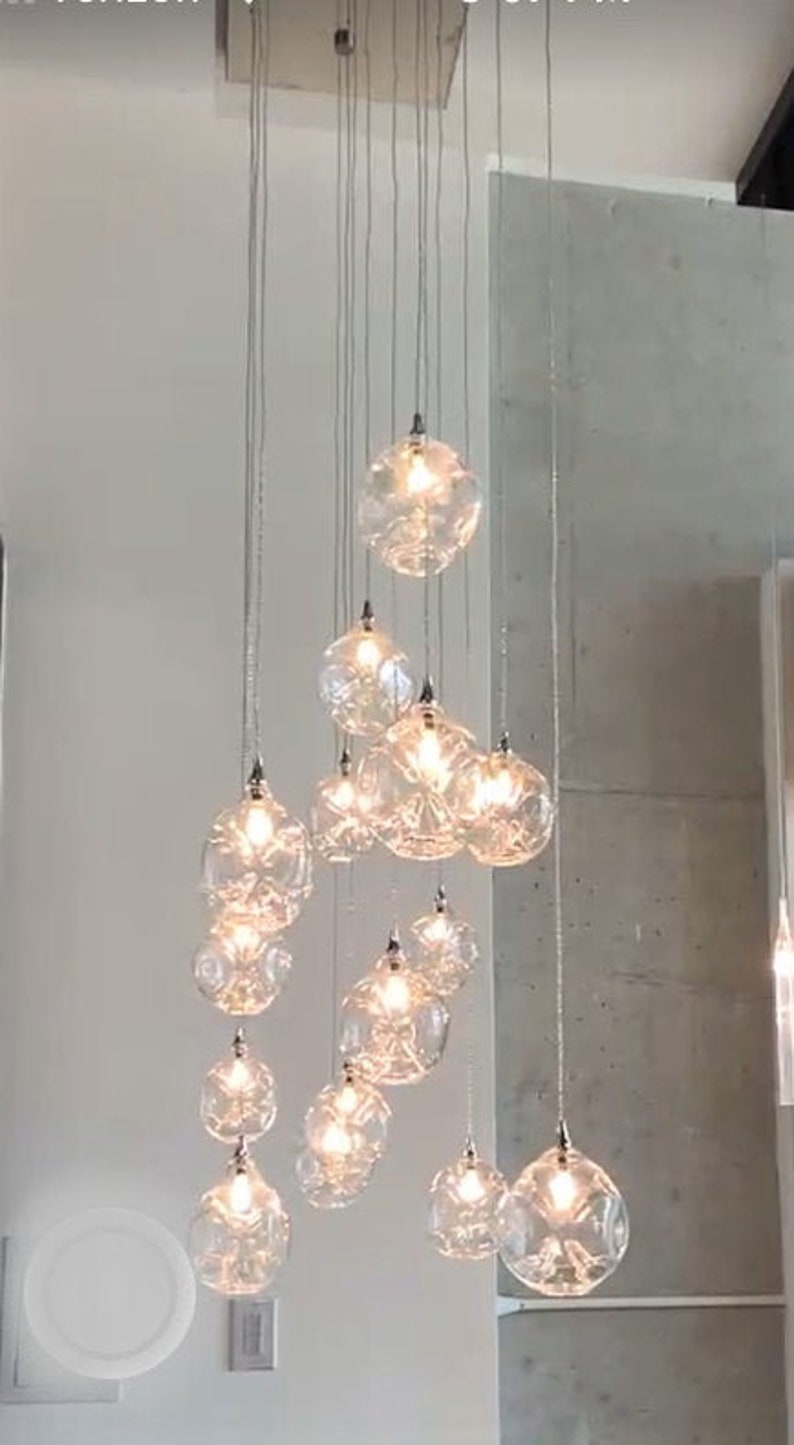Modernblownglassmultipendantfoyerchandeliercallamodern Etsy