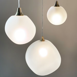 White-globe-multi-pendant-Lighting VOYAGE Multi-pendant-staircase-chandelier, custom DIY blown-glass-light, two-story foyer-lights-LED image 9