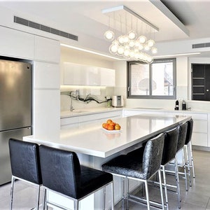 Modern-kitchen-island-lighting | REFLECTION MOON | contemporary-large-kitchen-island pendant-lighting-led-custom-chandelier-blown-glass-art