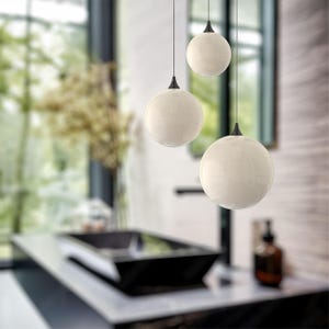 Bubble Glass Globe Modern Light Pendants in Milk White or Frosted White Glass. Classic and Modern Hand-Blown Glass Pendant for your space.