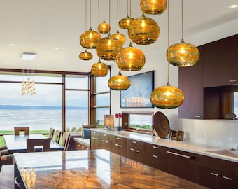 ABSTRACT-pendants-BUBBLES-blown glass colored pendant-lighting-led-modern-farmhouse-dining-chandelier-staircase-lighting