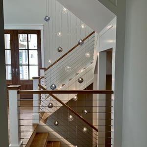 Modern-staircase-chandelier-LED blown-glass-pendant-lighting-PALAZZO-two story foyer chandelier-Dining lighting-custom. High ceilings
