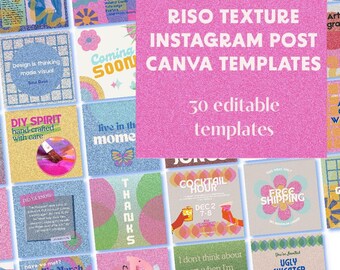 Riso Texture Instagram Post 30 Canva templates Colorful gradient and offset cut out shapes
