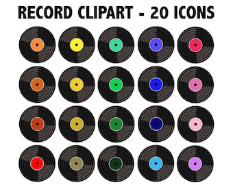 SCHALLPLATTE CLIPART Retro Musik Plattenplatten Icons 80er 70er 60er