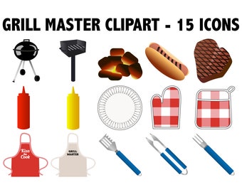 GRILL GRILL MASTER Clip Art Sommer Grillen Grillen Illustrationen Instant Download