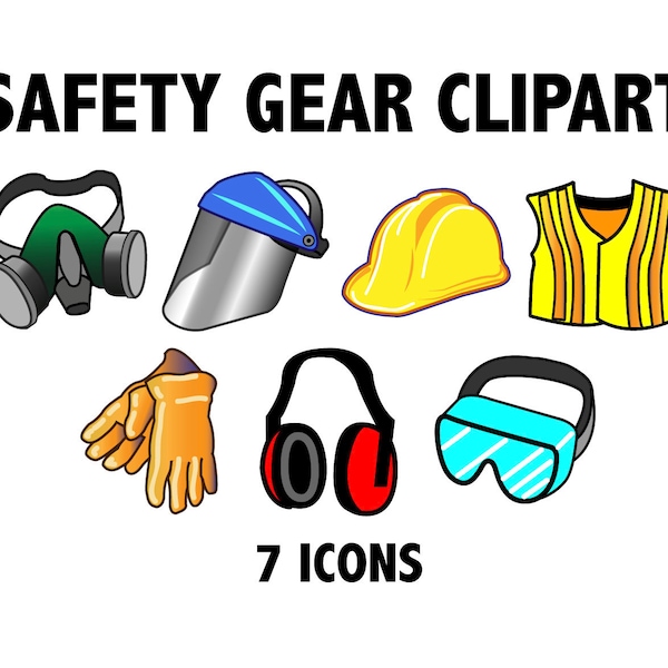 SAFETY GEAR CLIPART - Hats, Masks, and Protection - construction zone printable workshop icons - instant download