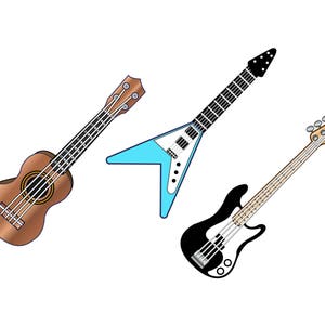 GUITAR CLIPART elektrische en akoestische gitaar pictogrammen muzikant rockband afdrukbare illustraties Muziekleraar Muziekonderwijs bandoefening