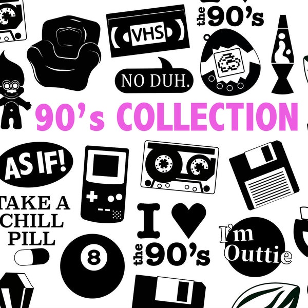 90's SVG COLLECTION - 90s clipart, cut files, and 90s phrases for 90s parties and vinyl stickers - digital 90s svgs