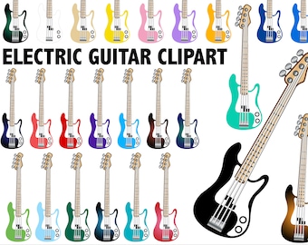 ELEKTRISCHE GITARRE CLIPART Musiker Instrument Symbol Band Übungs Clip Art Set
