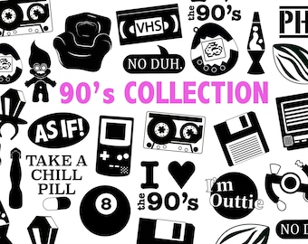 COLLECTION SVG des années 90 - Cliparts des années 90, fichiers découpés et phrases des années 90 pour les fêtes des années 90 et autocollants en vinyle - SVG numérique des années 90