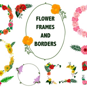 Flower Frames and Borders geïllustreerde digitale bloemenontwerpelementen zakelijke bloemenlijst