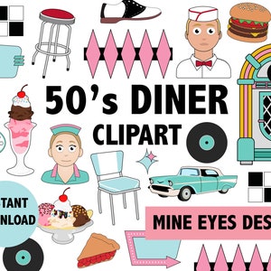50s Diner Clipart Set: Retro Restaurant Graphics (digital Download) - Etsy