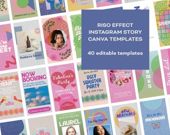 Riso Texture Instagram Story 40 Canva templates Colorful gradient and offset cut-out shapes