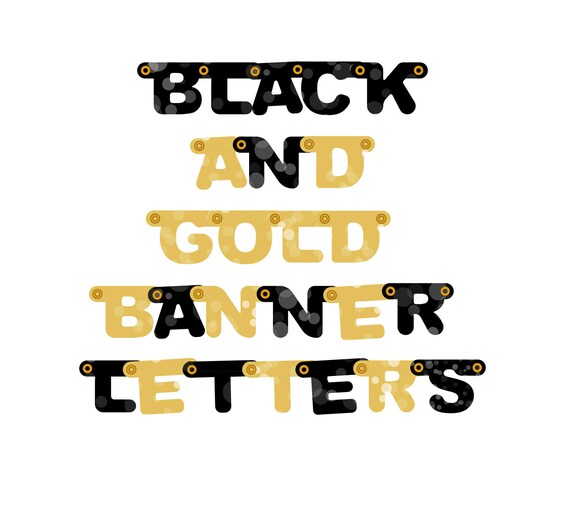 Banner Letter Alphabet Clipart Black And Gold Banner Etsy