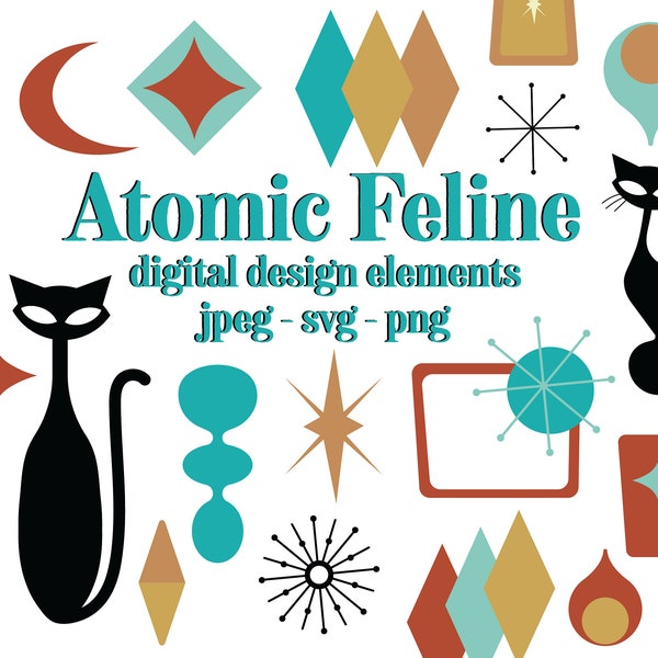 Atomic Feline Design Elements retro mid century shapes 1950s clipart 50s Clip Art