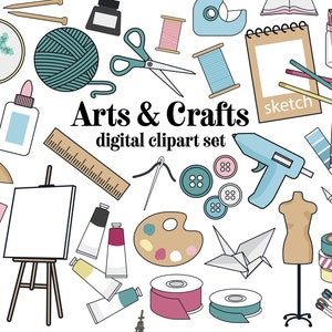Ensemble de cliparts numériques Arts and Crafts pour artistes, outils et fournitures pour cliparts pour artistes, artisans et amateurs Création d'icônes