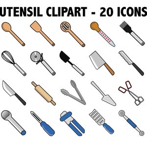 Kitchen Tools & Cooking Utensils Clipart Set Live Love Cook Pans Pots  Tableware Ochre Yellow INSTANT DOWNLOAD 20 .PNG Files (Instant Download) 