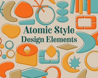 Atomic Mid-Century Clipart: Googie Design Elements (PNG, JPEG, SVG)