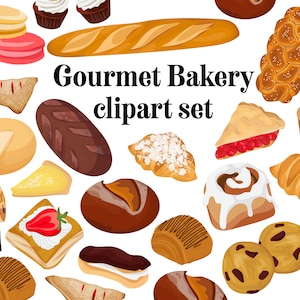 Gourmet Bakery Clipart Set Bread Baker clip art panes rústicos pasteles elegantes pastelería y postres dulces ilustraciones DIGITAL