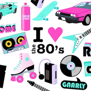 80&#39;S CLIPART  RETRO Printable 80s party decor Nostalgic eighties party digital 1980&#39;s clip art icons
