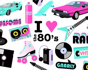 80s Clipart: Retro Party Icons (Digital Download)