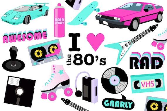 80 S Clipart Printable 80s Party Decor Retro Digital Etsy