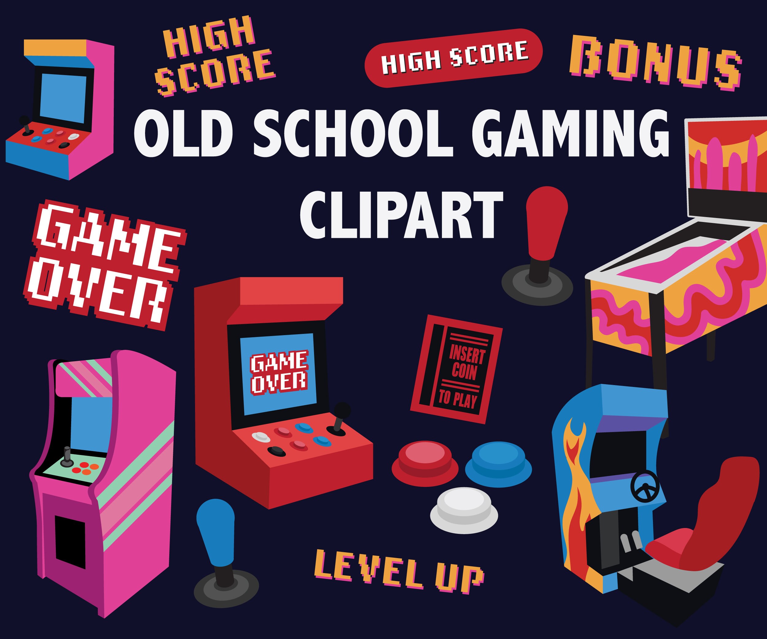 OLD SCHOOL GAMING Clipart Arcade Game Illustrations Clip Art Etsy