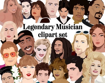 Legendary Musician digital clipart set 20 realistic portraits of musical artists