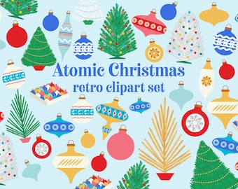 Atomic Weihnachtsgrafik Set retro Mid Century Weihnachten