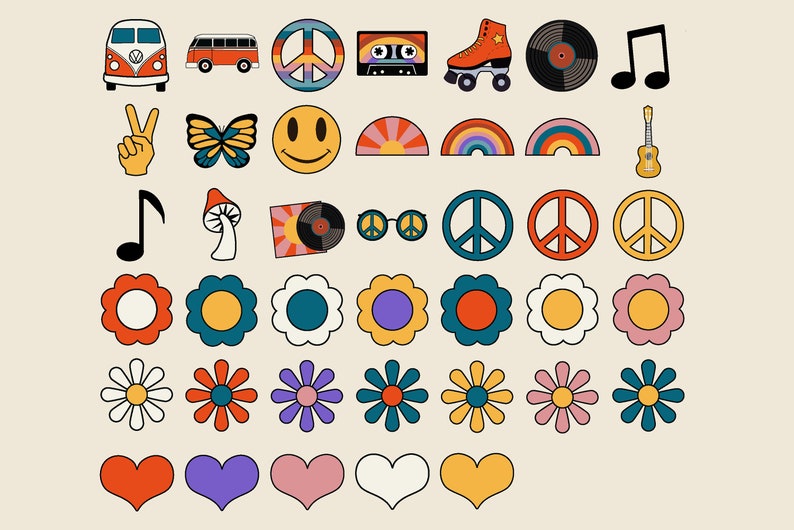 70's Forever Retro Graphics Clipart Set Seventies Digital Design ...