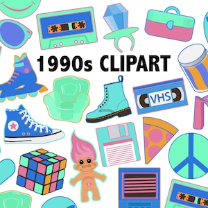 1990'S CLIPART Retro Neon couleurs 90s jouets mode 90's médias clip art illustrations