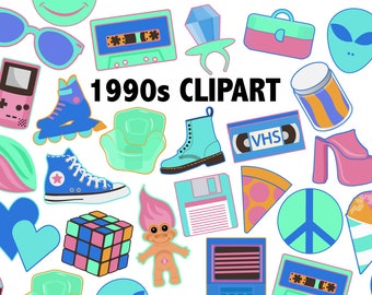 1990'S CLIPART Retro Neon colors 90s toys fashion 90's media clip art illustrations