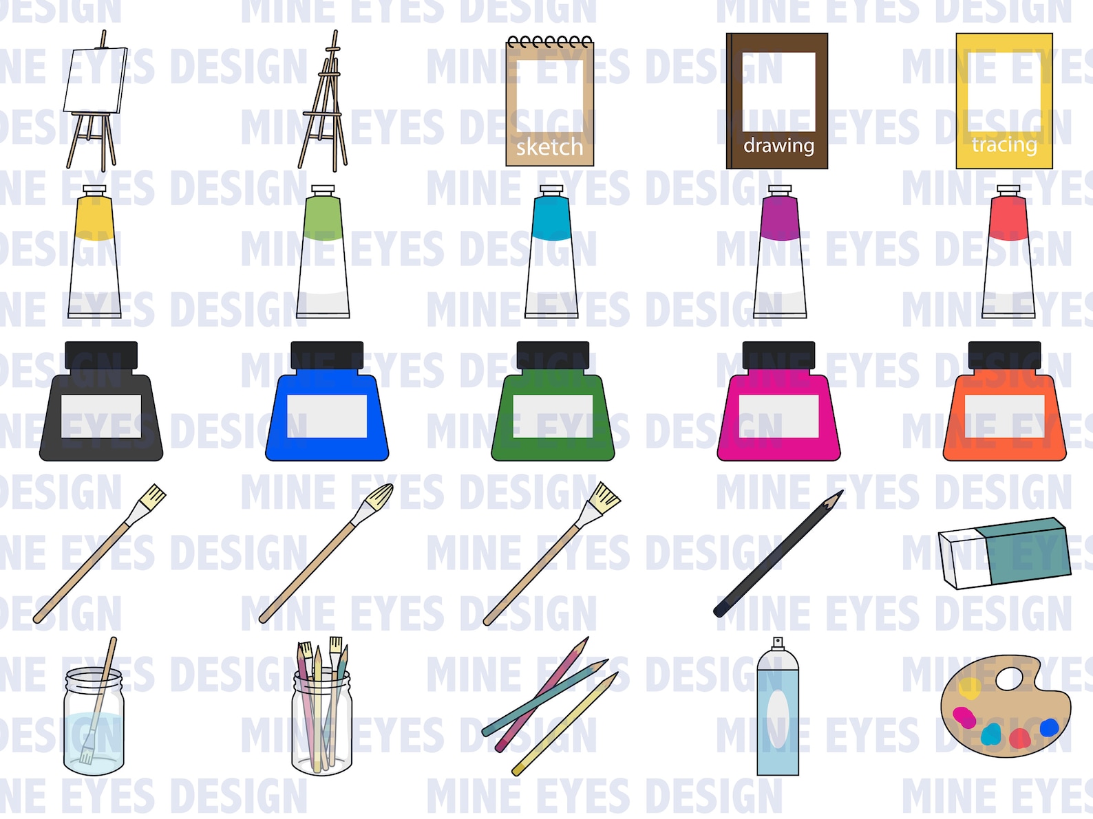 Painting and Drawing Clipart Artist Clip Art Pencils Paints Etsy