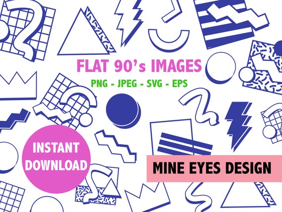 Flat 90's Images  Retro 90s graphic design element icons for cutting SVG Digital Download