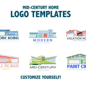 Modèles de logo floral Modèles de toile personnalisables numériques pour agent immobilier, milieu du siècle