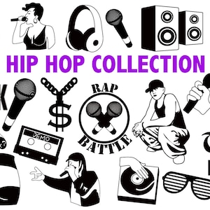 HIP HOP COLLECTIE rap en rapper Svg clipart iconen Muziek Educatie rap battle clip art