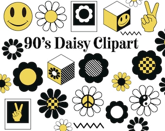 90s Daisy Clipart: Retro Design Elements (Digital Download)