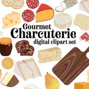 Gráficos de charcutería gourmet, tabla de quesos, clip art, aperitivo, merienda
