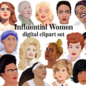 Influential Women in history digital clipart set famous woman portrait