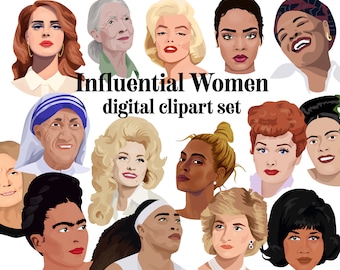 Influential Women in history digital clipart set famous woman portrait