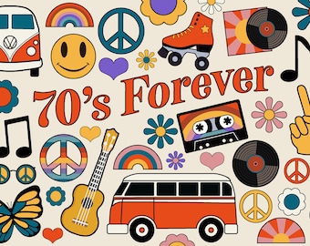 70's Forever Retro Graphics Clipart Set seventies digital design elements