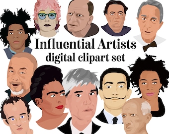 Influential Artists in history digital clipart set famous artist portrait contemporary visual art