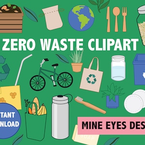 ZERO WASTE CLIPART nachhaltiges Recycling Erde Tag Clip Art Illustrationen Klima Wandel Icons